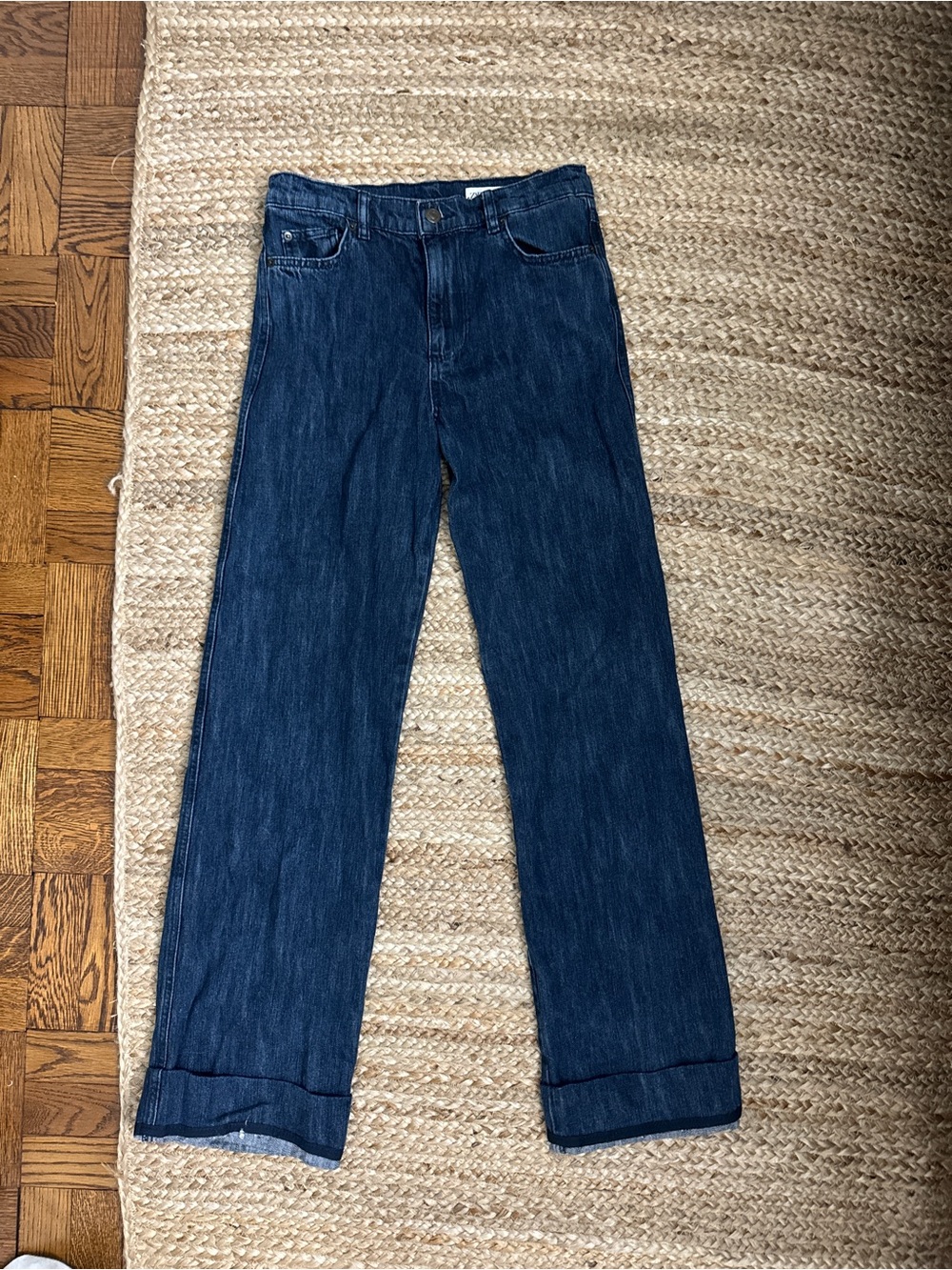 Zara Women's Straight Leg Jeans in Dark Blue TALL